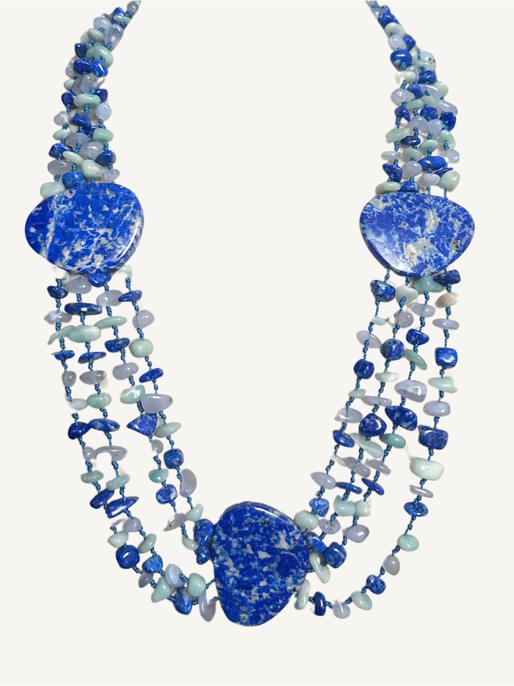 Sajen 925 Lapis Lazuli Chalcedony 4 Strand Hand Knotted Necklace 21.5 Inch